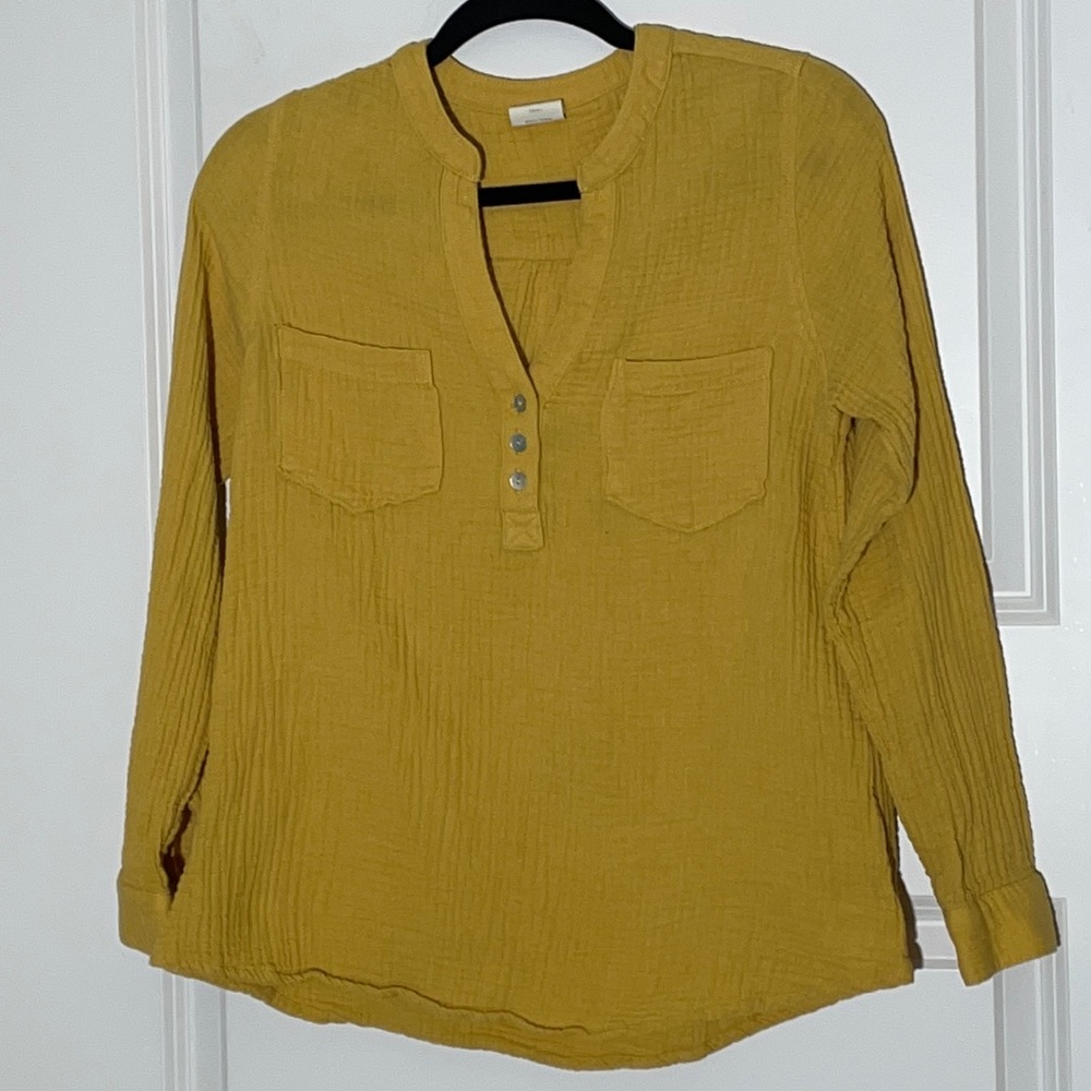 MOTE Mustard Henley Top Small Muslin Casual